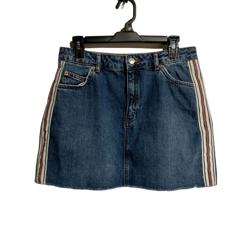 Top Shop Moto jean mini skirt with fringe bottom size 12